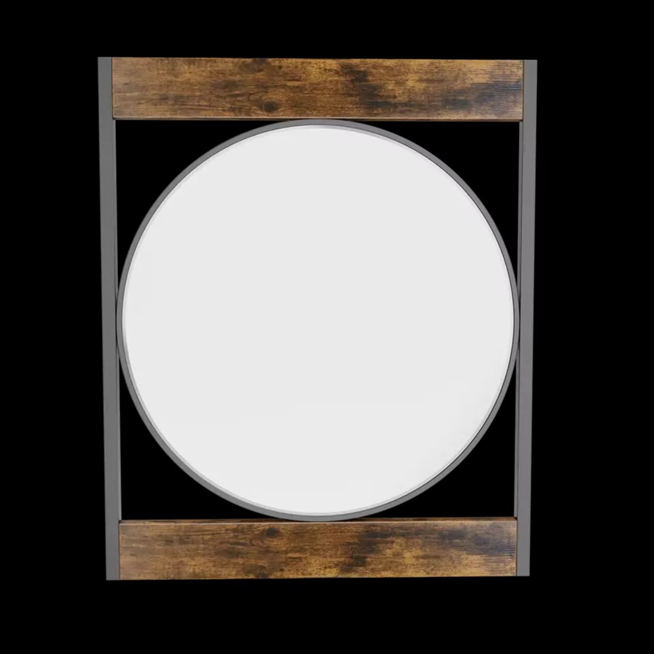 Farmhouse Metal Round Mirror in Square Frame Wall Decor for Bathroom Living Room